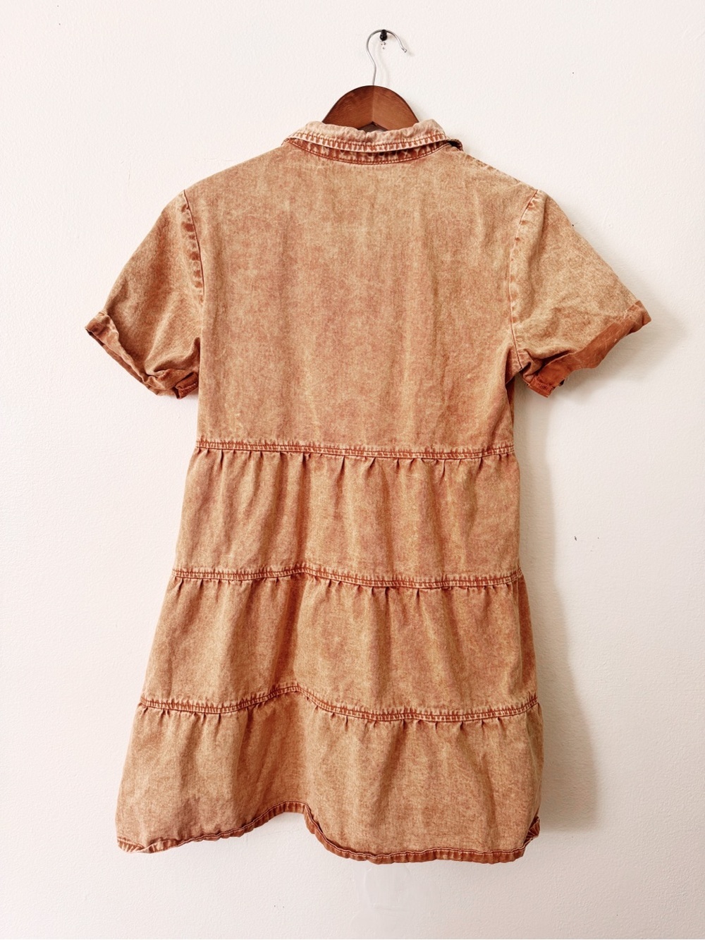 Washed Tan Button-Front Mini Dress Small - Picture 4 of 4